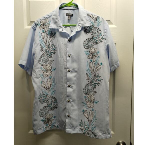 Van Heusen AIR Mens Size Large Blue Button Up Pineapple Hawaiian Floral Shirt - Picture 1 of 6